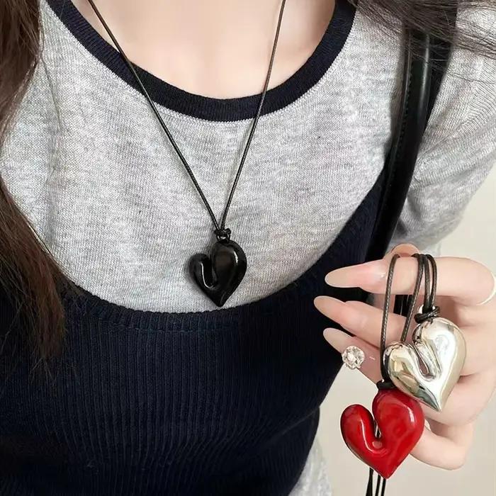 Collier pendentif coeur rouge Vintage années 80 esthétique amour inspiré tour de cou nouvelle mode