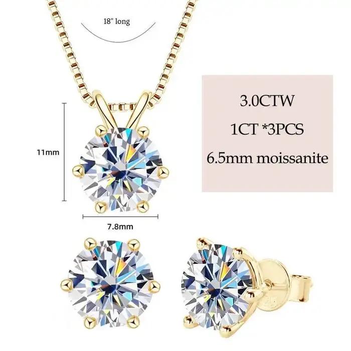Boucles d'oreilles et collier en argent 925 plaqué or avec moissanite pour femmes, élégant et sophistiqué pour les occasions spéciales