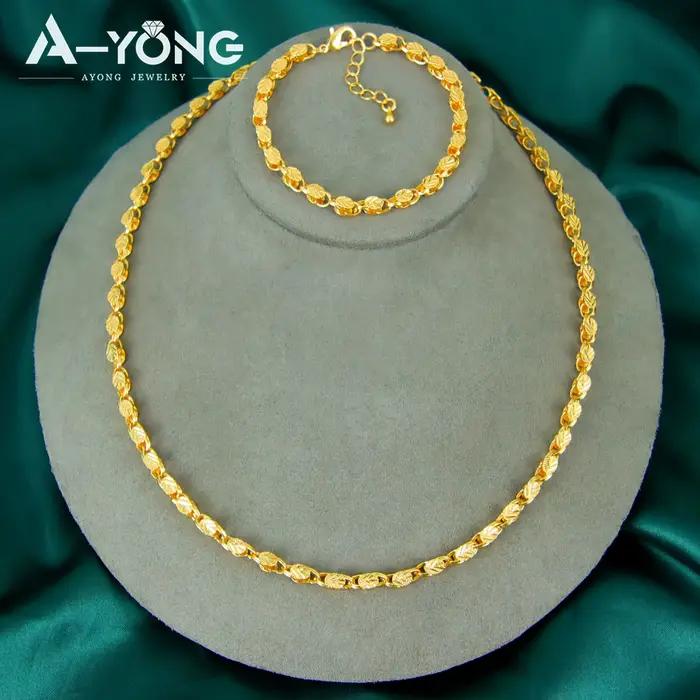 Ensemble de bijoux de mariage en or de dubaï de luxe plaqué or 21 carats