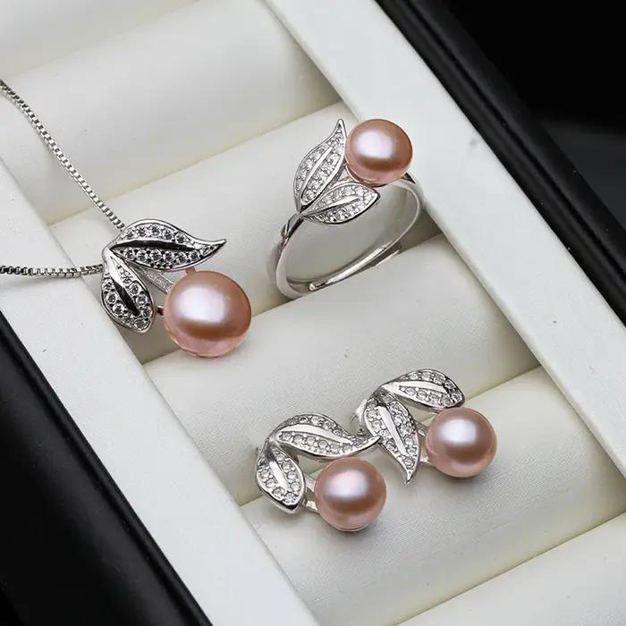 Véritable perle bague collier boucles d'oreilles pour les femmes
