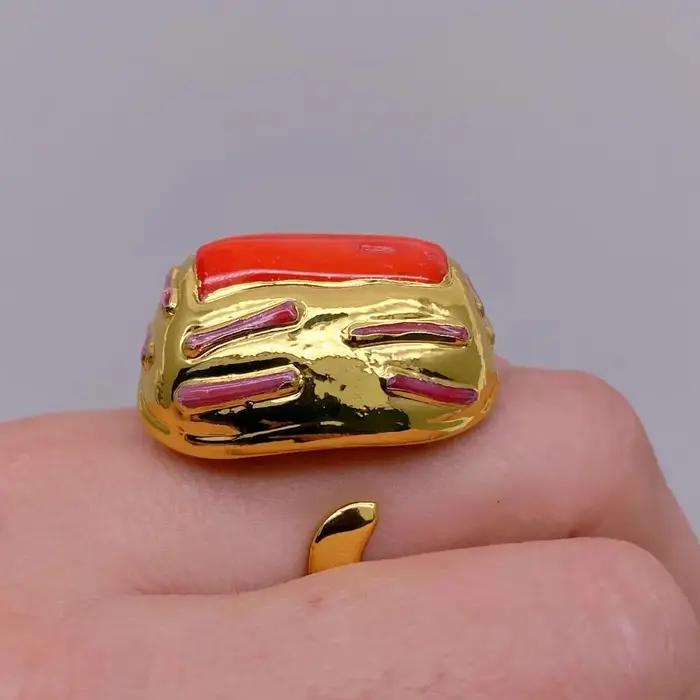 Bague en corail orange plaquée or réglable pour femmes occasions spéciales anniversaires et mariages