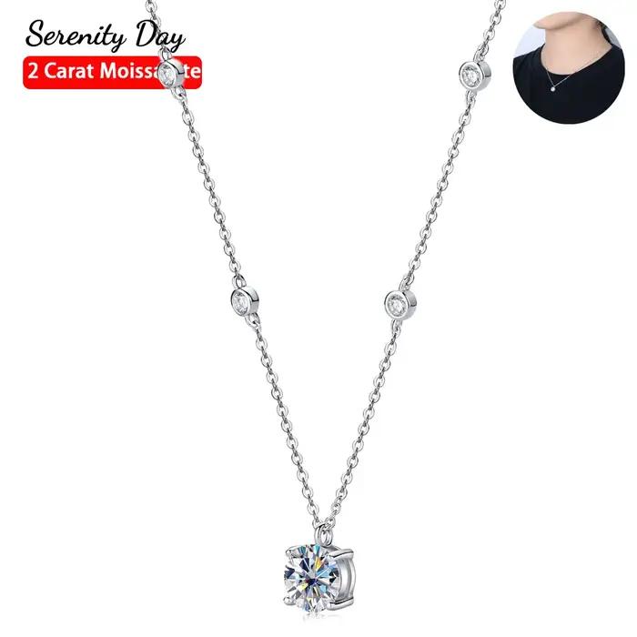 Collier Moissanite Serenity 2ct pour Femme Pendentif en Argent Sterling S925 Diamant de Laboratoire Scintillant Bijou de Luxe Occasions Spéciales