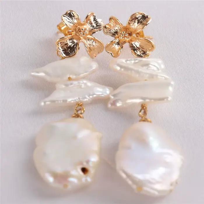 Boucles d'oreilles en perles baroques naturelles faites à la main pour femmes élégantes pour les occasions spéciales soirée chic style classique