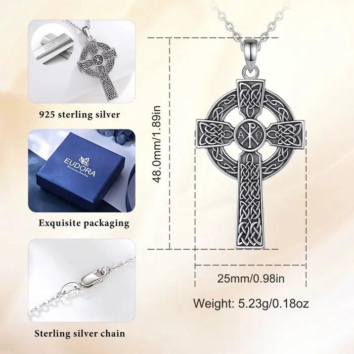 Eudora 925 argent Sterling noeud celtique croix collier Vintage Chi Rho pendentif chrétien religieux bijoux cadeau pour femmes hommes