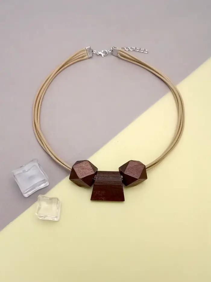 Collier minimaliste multi-brins pour femmes, avec perles géométriques en bois naturel, pendentif vintage Boho Chic, 03/Wear