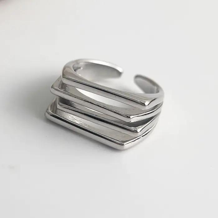 Bagues en argent Sterling 925 pour femmes et hommes, large bague ouverte Vintage à 4 couches, cadeau de fête d'anniversaire