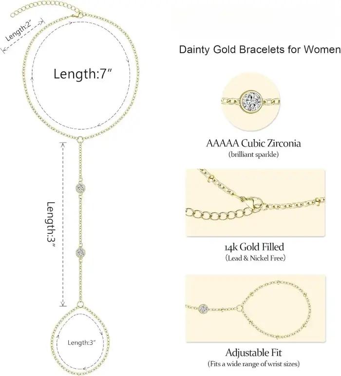 Bracelet à main plaqué or véritable 14 carats pour femmes et filles