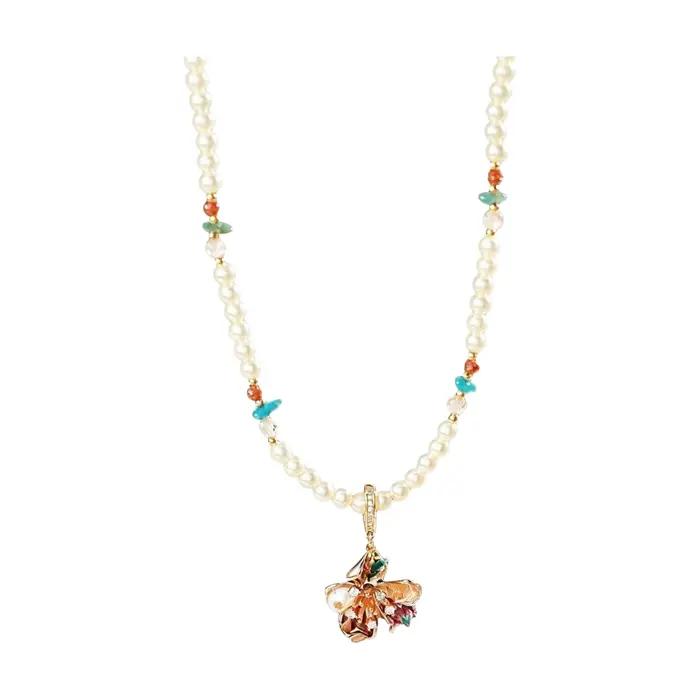 Collier de fleurs en perles rétro style Napoléon, mode féminine polyvalente, sensation haut de gamme, forme géométrique, chaîne en zircon