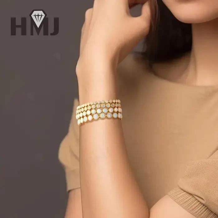 Bracelet opale en argent sterling 925 plaqué or blanc bleu classique pour femmes occasions spéciales partys fiançailles mariage anniversaire