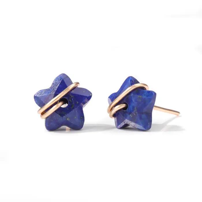 Boucles d'Oreilles en Pierre Naturelle pour Homme et Femme, Bijoux en Forme d'Étoile, en Quartz Rose, Opale, Lapis Lazuli, Cadeau