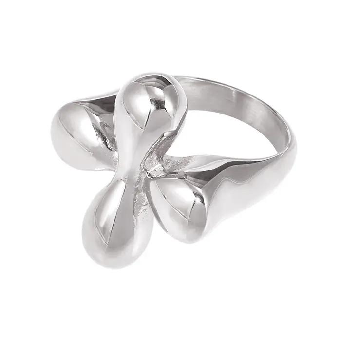 Liora haute qualité en acier inoxydable fleur anneaux pour femmes PVD plaqué or poli lisse pas de ternissement Index bagues bijoux