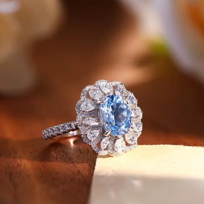 Bague en argent sterling 925 sertie de diamants ovales en aquamarine pour mariage et occasions spéciales bijoux fins élégance et originalité
