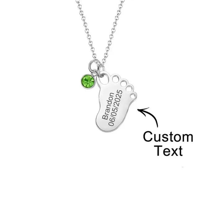 Collier personnalisé avec empreinte de pied de bébé et pierre de naissance pour enfants et femmes, gravure personnalisée des informations de naissance du bébé, cadeau d'anniversaire