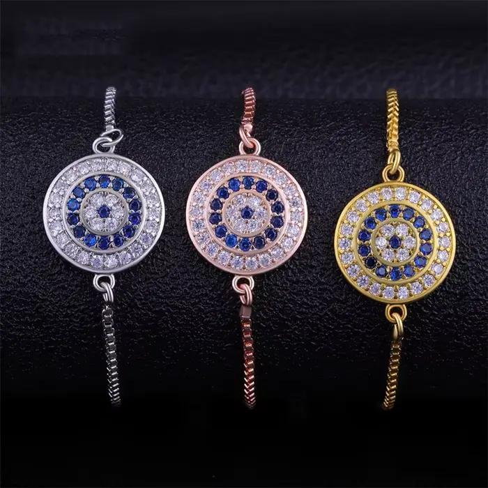 Juya – Bracelet turc à l'oeil porte-bonheur pour femme, micro-pavé de zircon, breloques œil grec, chaînes réglables, fournitures de bijoux Hamsa