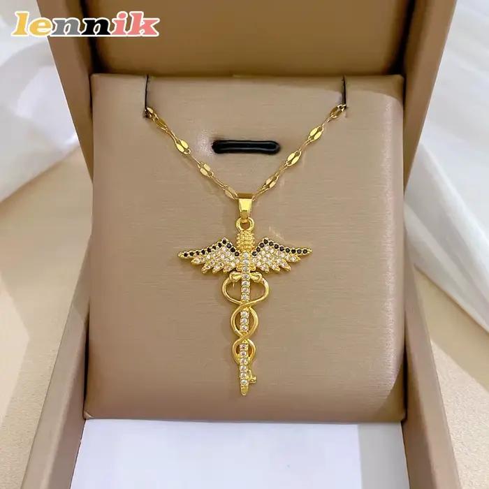 Collier LENNIK étincelant en acier inoxydable avec pendentif géométrique pour femmes occasions spéciales soirée de gala mariage anniversaire