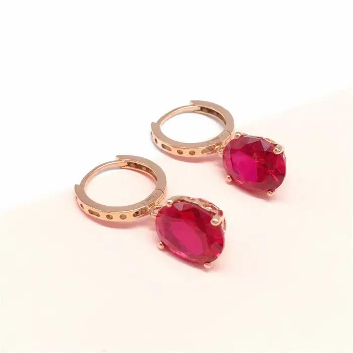 Boucles d oreilles en plaqué or rose 14k avec zirconium rouge pour femmes occasions spéciales élégantes et glamour