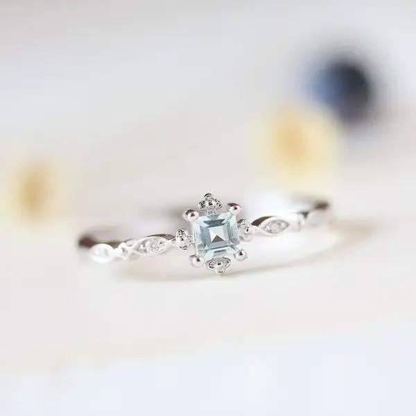 925 argent BlueTopaz Zircon anneaux à la mode pour les femmes Anillos de mariage pierres précieuses Simple Bizuteria