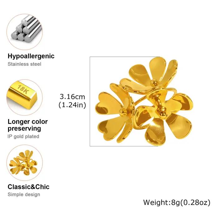 Bagues Uniques aux Grandes Fleurs Exagérées, Bijoux en Acier Inoxydable Doré, Cadeau Idéal pour Femme, Occasions Spéciales