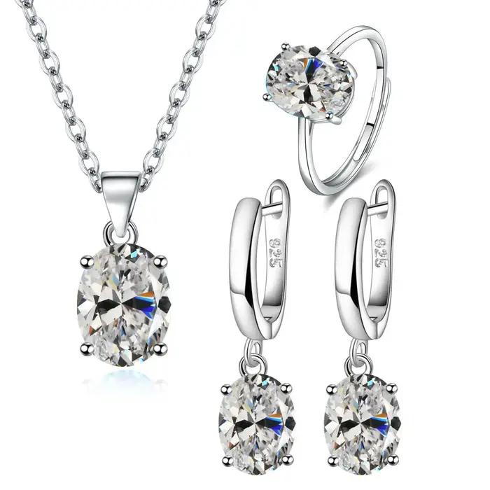 LIHONG 925 ensembles de bijoux en argent Sterling pour les femmes Ellipse Zircon bague collier boucl