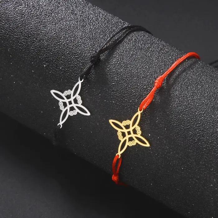 Bracelet en corde de cire et acier inoxydable avec pendentif nœud de sorcière amulette protection