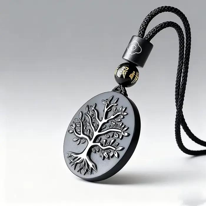 Collier pendentif arbre de vie en obsidienne véritable sculpté, cadeaux Vintage pour femmes, pierres précieuses naturelles, bijoux de charme de créateur de mode