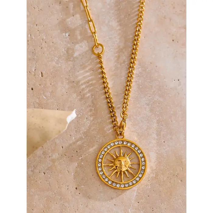 Yhpup – collier rond en zircone avec pendentif soleil creux, couleur or 18 carats, en acier inoxydable, exquis, Premium, bijoux cadeau
