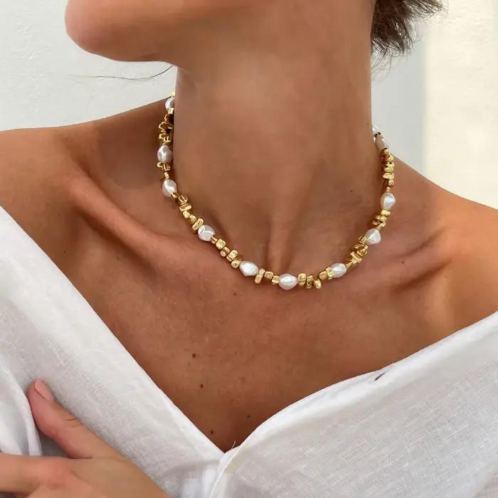 Collier ras du cou KunJoe élégant en imitation perle pour femmes