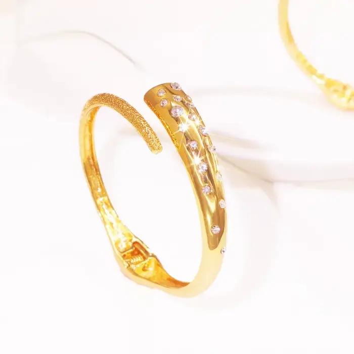 GZJPEI 2025 nouveau brillant Zircon ensemble de bijoux dubaï 18K plaqué or manchette ouverte Bracelet de luxe cubique