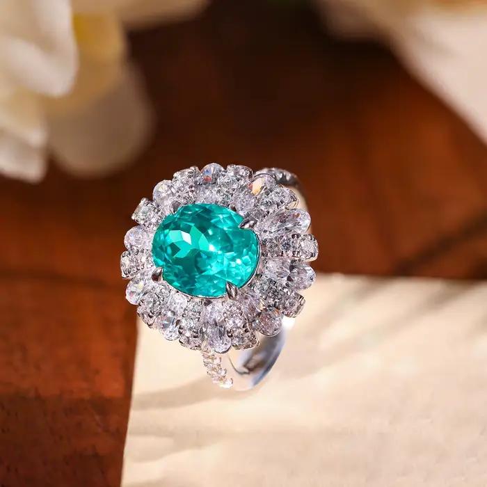 Bague de fiançailles en tourmaline Paraiba et zirconium pour femmes, alliance de mariage, élégance classique, certificat GDTC inclus, occasion spéciale