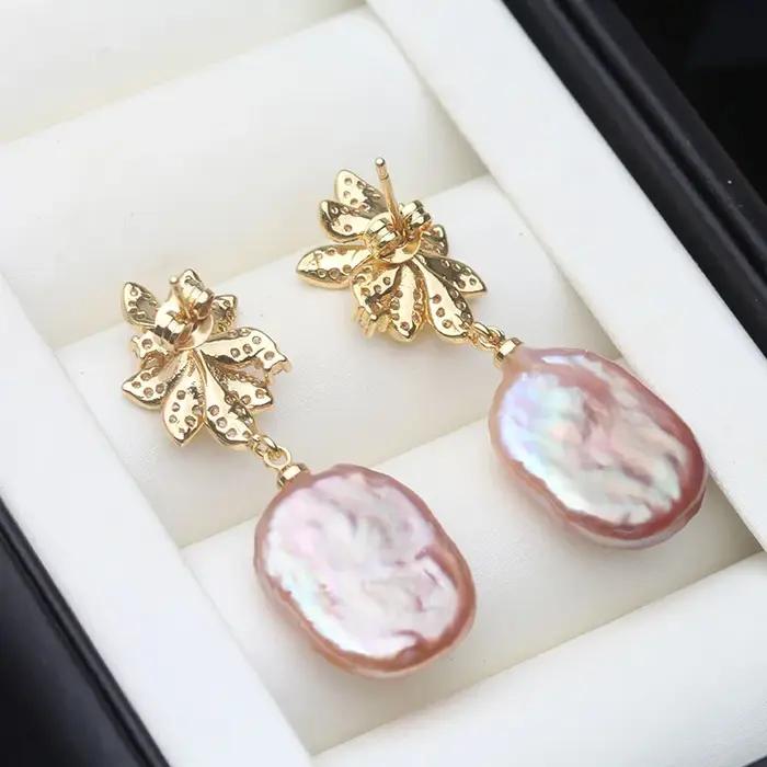 Grandes boucles d'oreilles originales en perles baroques d'eau douce pour femmes