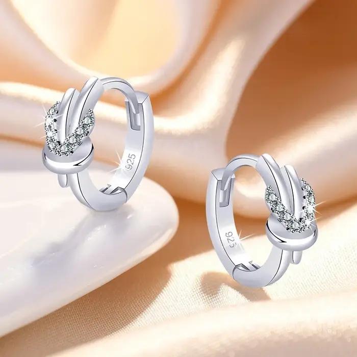 Boucles d'oreilles en argent sterling 925 pour femmes avec zirconium blanc élégantes pour mariage fiançailles cadeaux de mode et soirées
