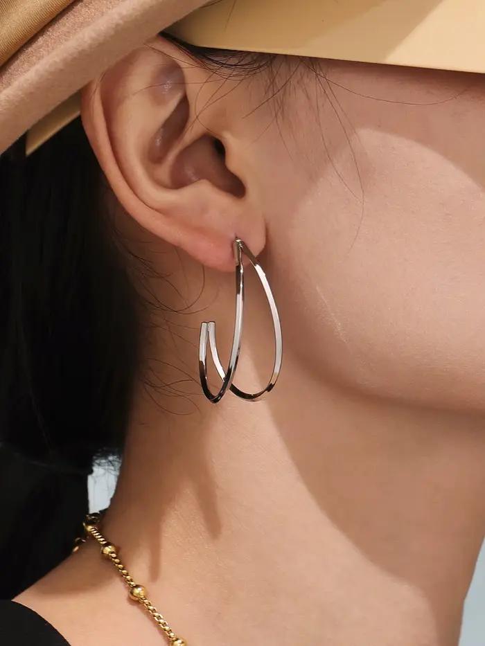 Boucles d'oreilles plaquées or bicolores pour femmes, pendentif Simple, grande ligne C, cerceau d'oreille en acier inoxydable, bijoux à breloques étanches
