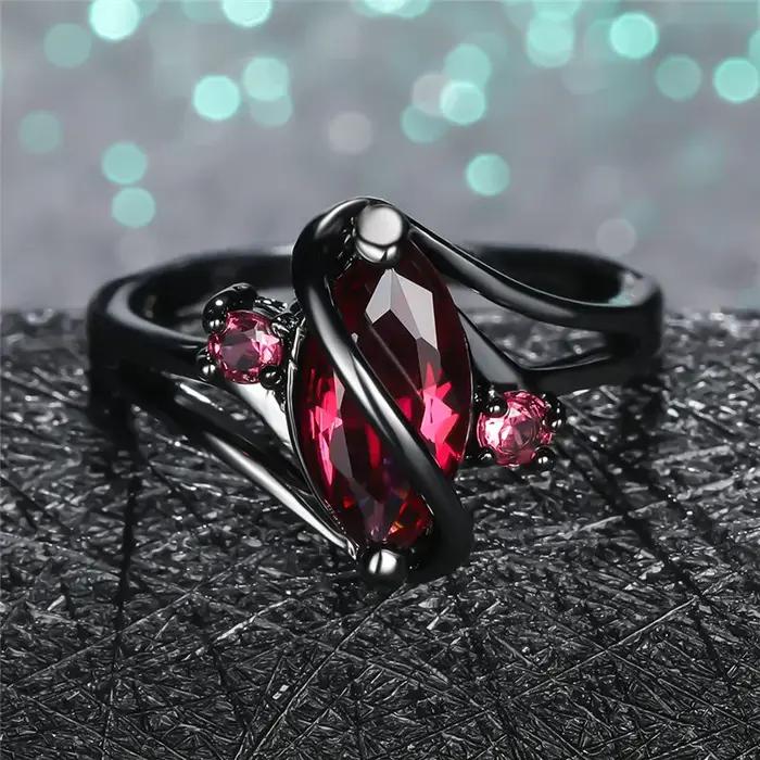 Bague en cristal feuille rouge vintage or noir bijoux de mariage et fiançailles pour femmes occasions spéciales
