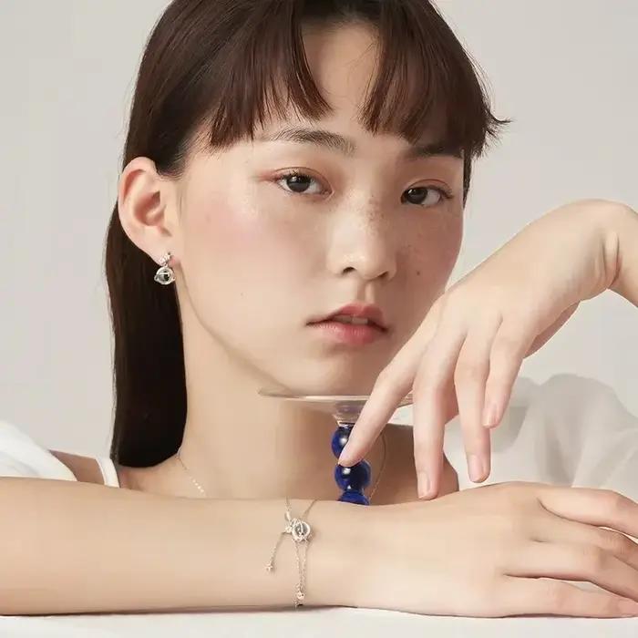 Double Bracelet en Argent Sterling 925 avec Aigue-Marine et Zirconium Blanc, Bijou Tendance Élégant pour Femmes, Idéal pour Soirées et Autres Occasions Spéciales
