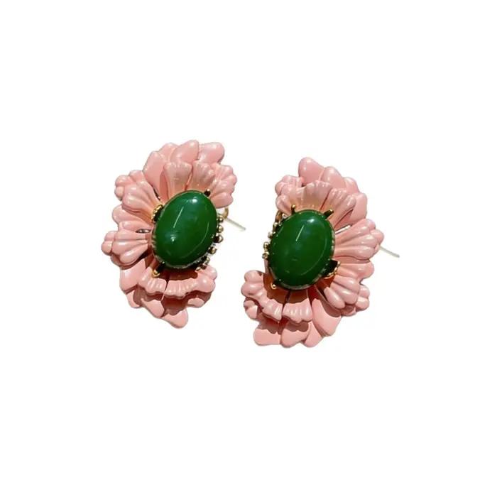 Boucles d'oreilles vintage à fleurs roses, élégantes et rétro, pour femmes