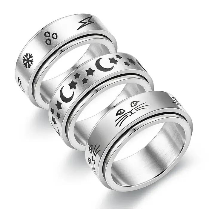 Anneaux de couple anti-stress en acier inoxydable pour homme et femme, idéaux pour les occasions spéciales et le quotidien, avec fonction de relaxation et tracker de fitness