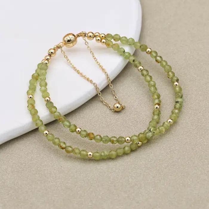 Bracelet de perles bohème Simple et élégant de 3MM, Double couche de perles de cristal olivine, brin magnétique, bijoux à la mode pour femmes