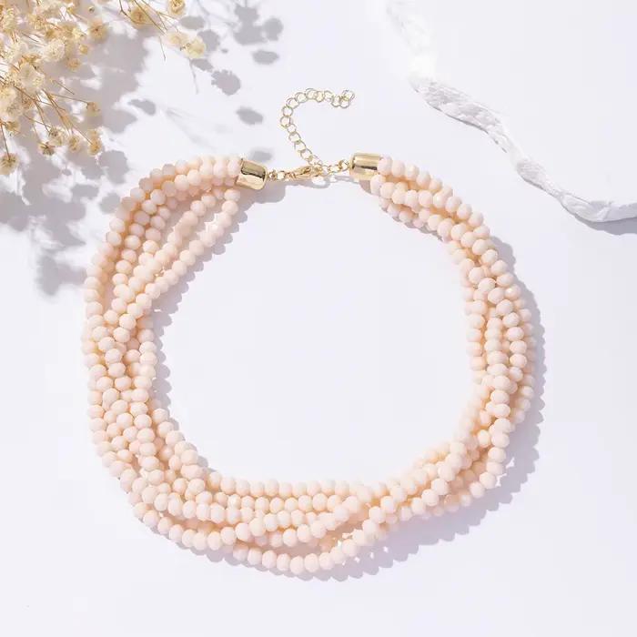 Collier de perles de verre multicouches fait à la main pour femmes, nouvelle tendance, tribu ethnique Boho, perles de couleur unie, bijoux cadeau