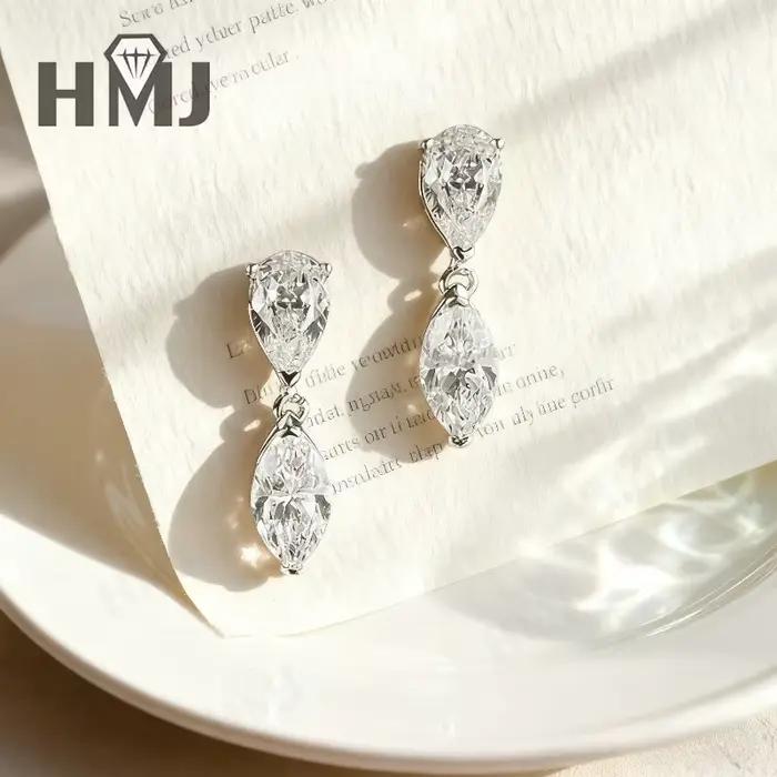 Boucles d'oreilles en forme de poire Moissanite + taille Marquise pour femmes, Design élégant double forme avec scintillant, parfait pour un usage quotidien, cadeaux spéciaux