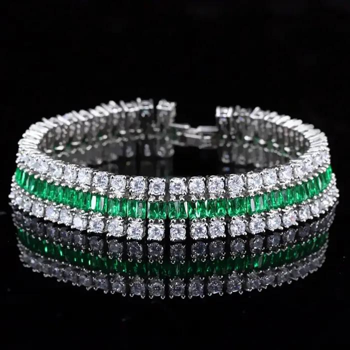 Bracelet de Tennis Zirconium Blanc et Vert pour Femmes Occasions Spéciales Engagement Mariage Anniversaire Noël