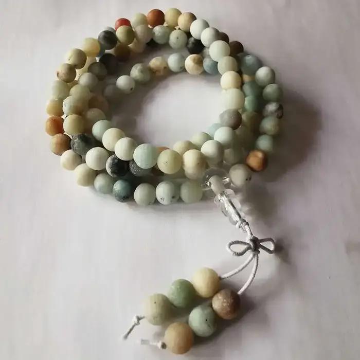 Bracelet en perles d'amazonite naturelles mates et givrées pour filles