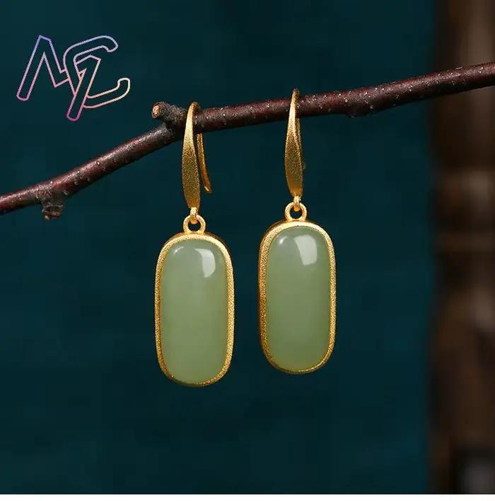 Boucles d'oreilles en jade naturel porte-bonheur style vintage pour femmes occasions festives et cadeaux spéciaux