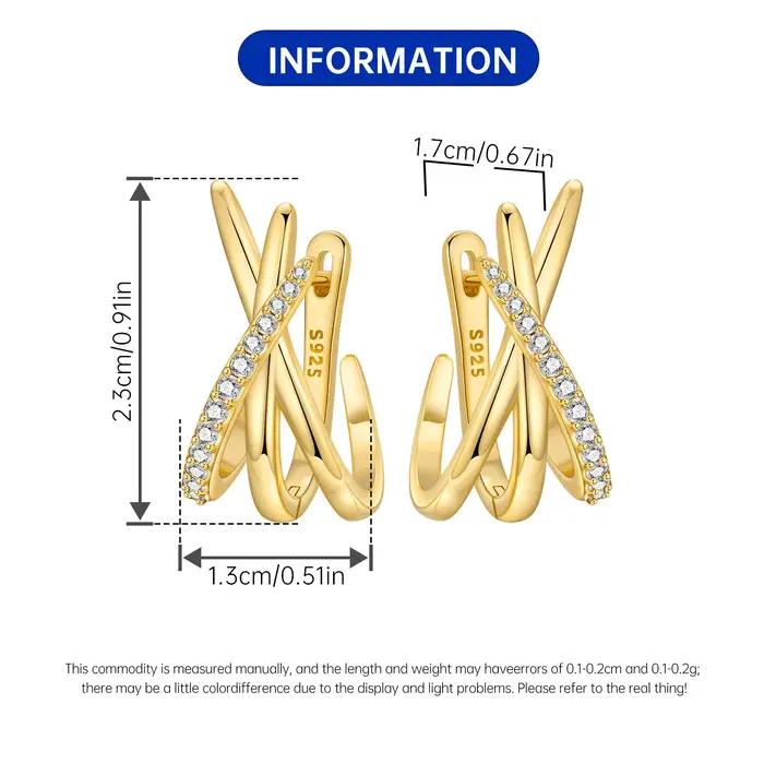 Boucles d'oreilles croisées géométriques en argent sterling S925 plaquées or 18 carats pour femmes, bijoux originaux et élégants pour toutes les occasions