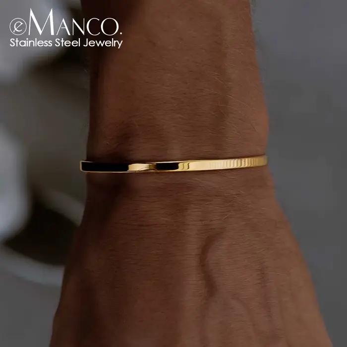 Bracelet en acier inoxydable plaqué platine EManco Simple Unisex Paragraph Cuff pour homme, accessoires simples de luxe léger de haute qualité