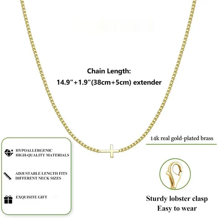 Collier croix plaqué or 14 carats pour femmes chaîne à breloques simple et tendance bijou cadeau religieux anniversaire baptême communion