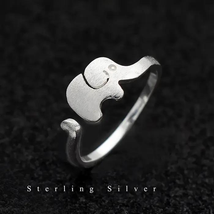 Buyee-Bague mignonne en argent regardé 925 pour femme, doigt, chat, éléphant, doux, ouvert, unique, animal, bijoux fins, cercle, mode