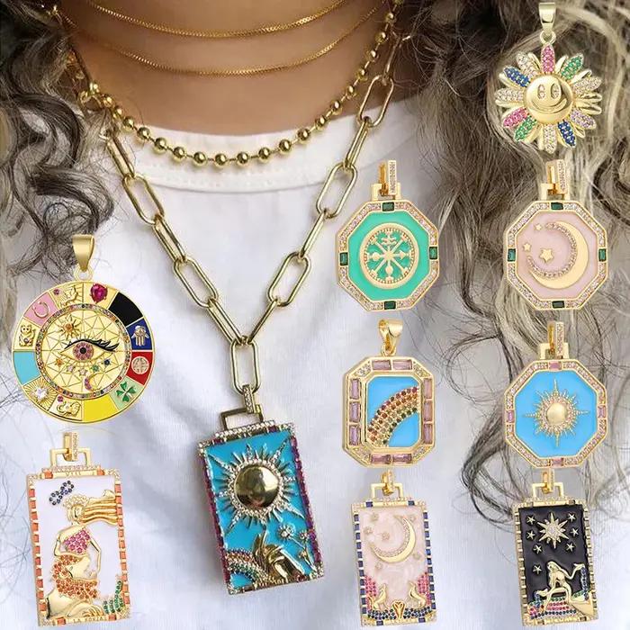 Juya Breloques Hamsa Fatima et Œil Turc Grec en émail coloré plaqué or 18 carats pour la fabrication de bijoux
