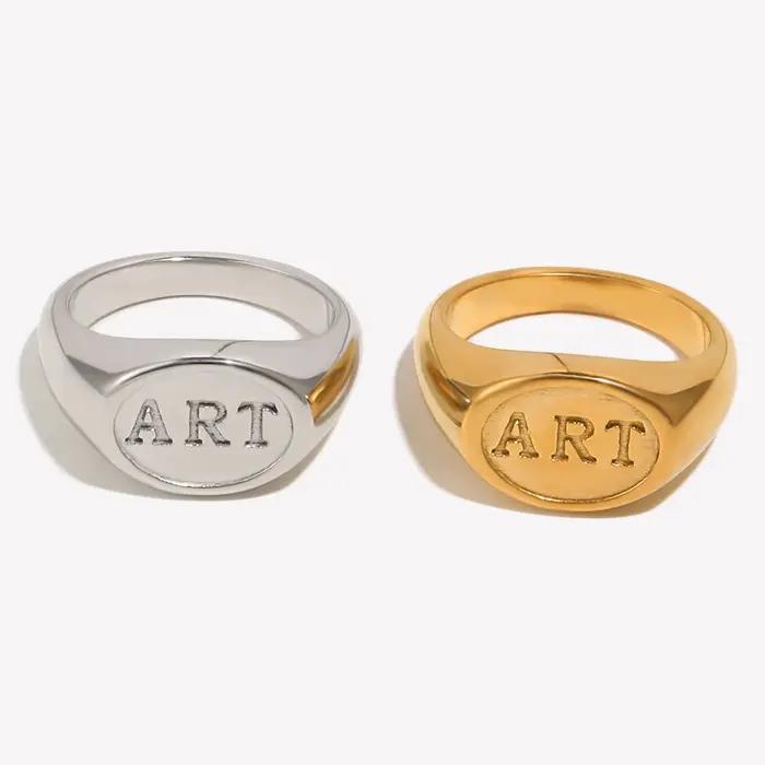 Bague Signet en Acier Inoxydable Plaquée Or 18K pour Femmes et Hommes Occasions Spéciales Minimaliste Unique