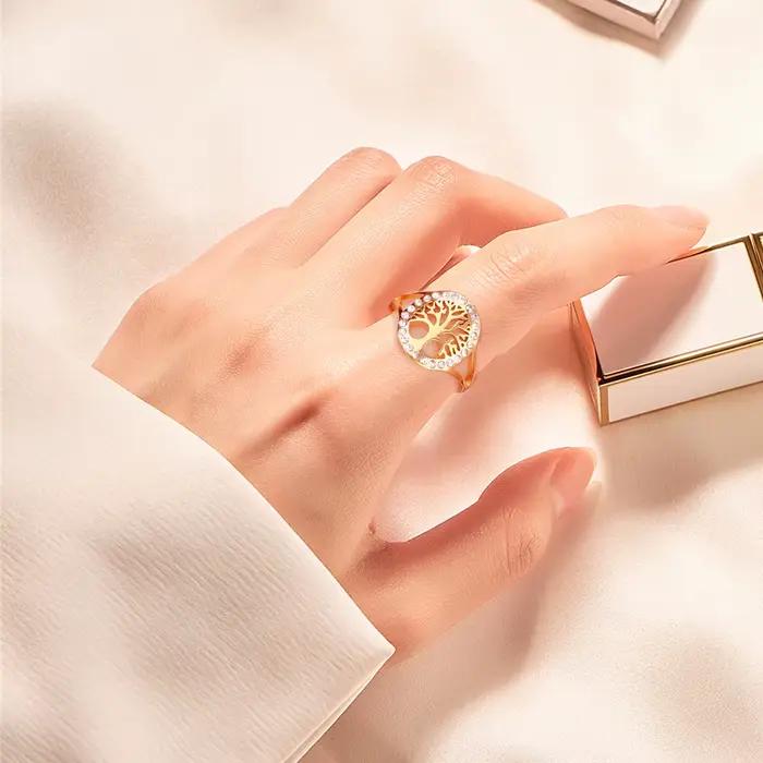 Dawapara – bague arbre de vie pour femmes, anneau réglable en Zircon transparent, arbre généalogique Yggdrasil, bijoux de Couple, alliance en acier inoxydable