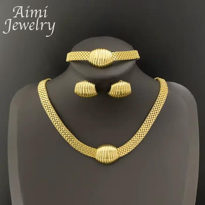 Collier boucles d'oreilles Bracelet ensembles Simple plaqué or ensemble de bijoux pour femmes ensemb